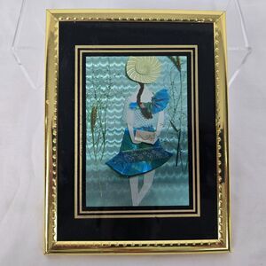 Vintage Foil 3D Art with Ribbon in Brass Like Picture Frame 6" x 8"
